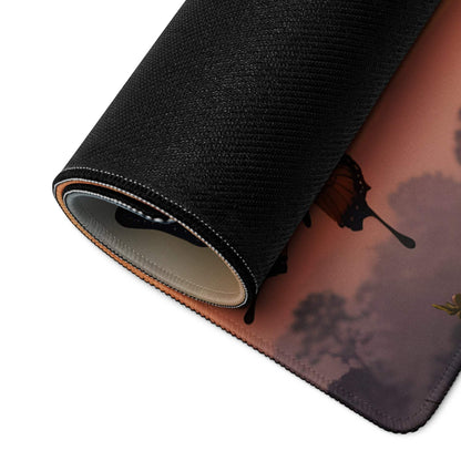 Black textured Sunset Butterflies gaming mousepad with orange butterfly print