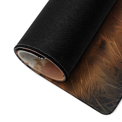 Black textured mousepad with brown gold grassy savannah sunset design