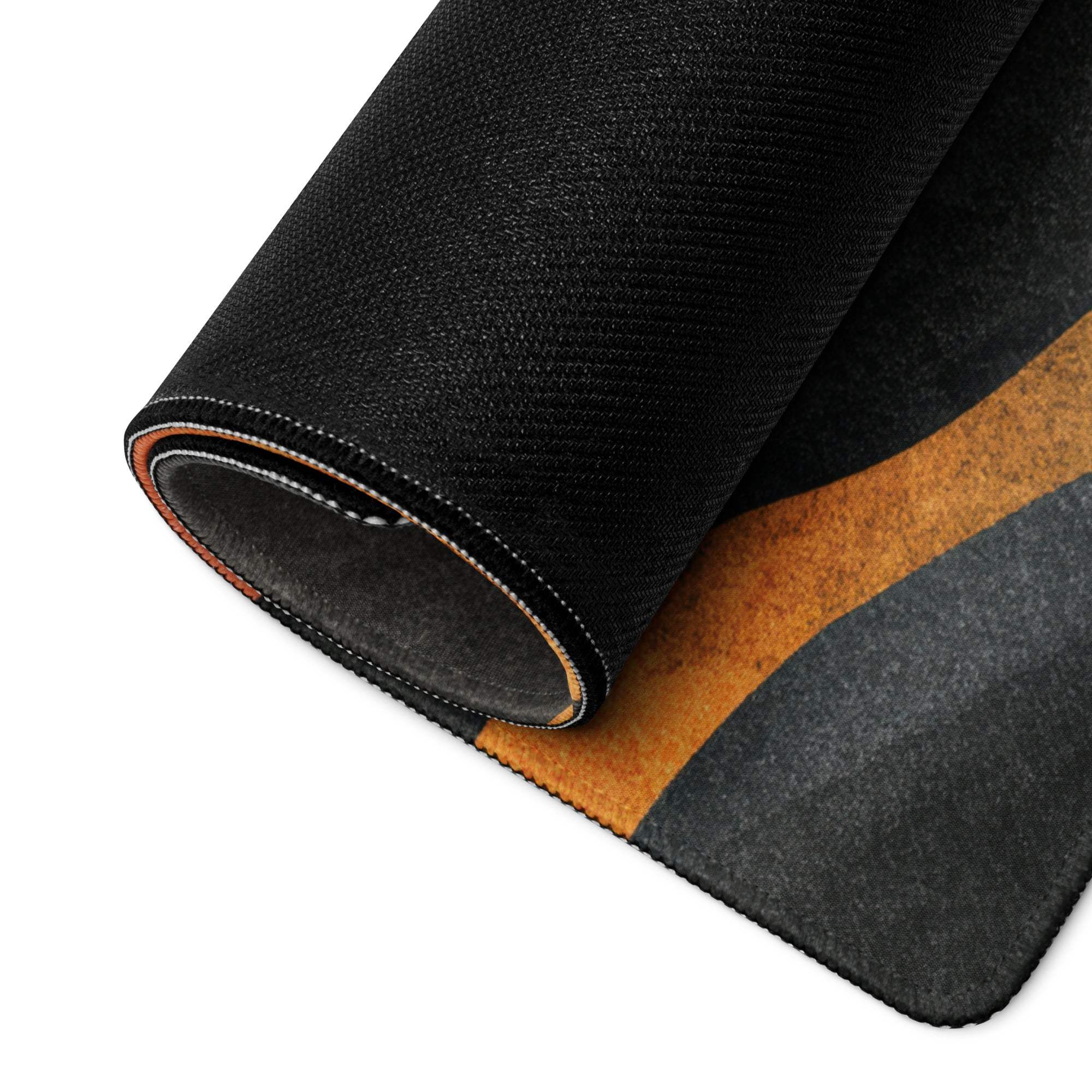 Black orange abstract wave pattern textured woven gaming mouse pad