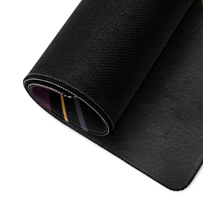 Black textured gaming mousepad with woven pattern, stitched edges, non-slip base