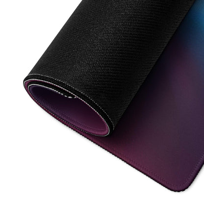 Large black purple gradient gaming mousepad with textured stitched edges