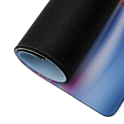 Black textured gaming mousepad with vibrant blue purple gradient, non-slip base