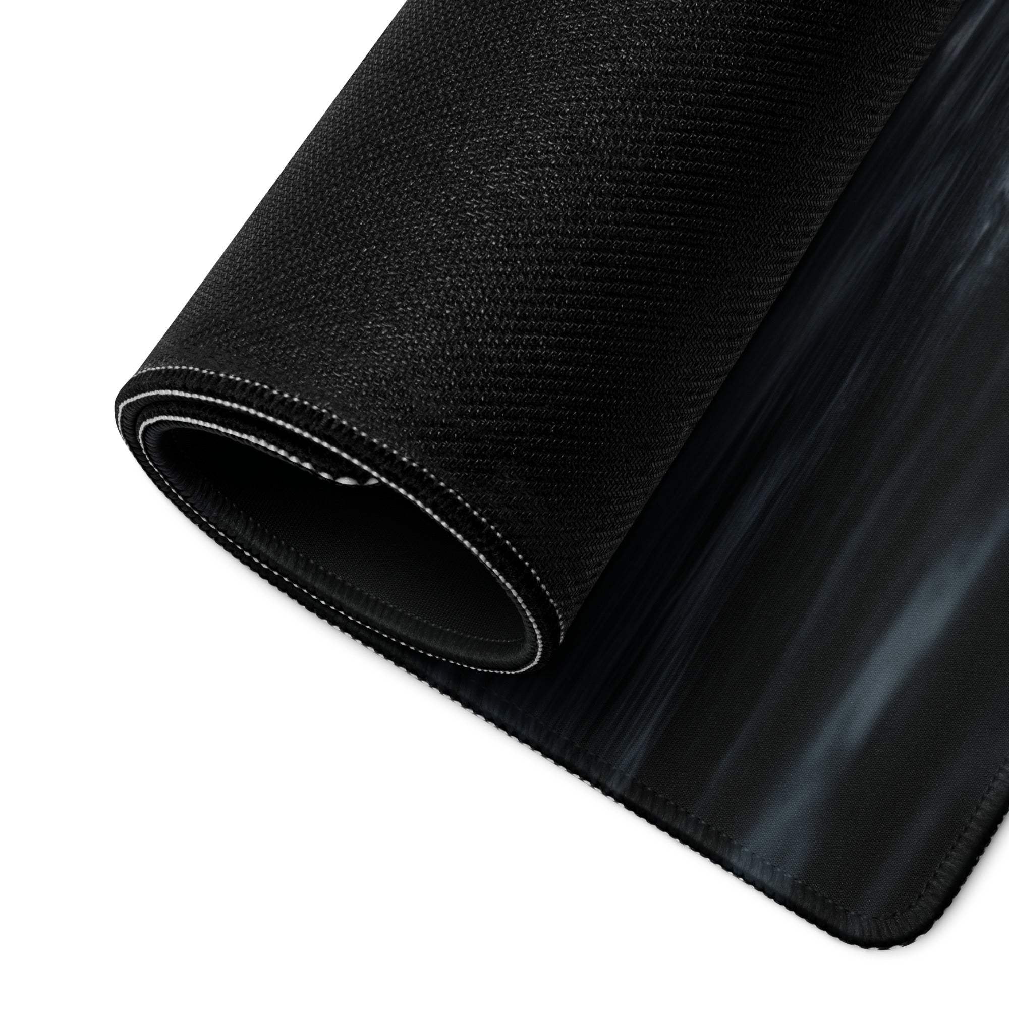 Dark Crystal large gaming mousepad with black textured gradient, white stitched edges