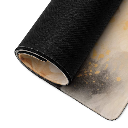 Large abstract watercolor gaming mouse pad in beige gold tones with black textured back