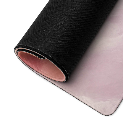 Black textured mousepad with pink lining, stitched edges, non-slip base