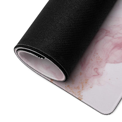 Rolled elegant pink marble gaming mouse pad with gold veins