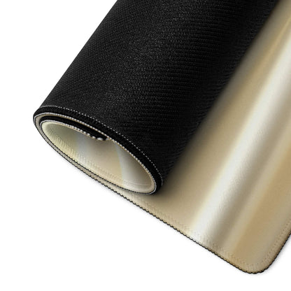 Black and cream gaming mousepad with satin gold accents, stitched edges