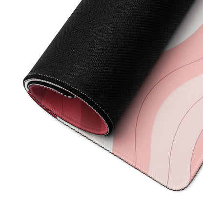 Rolled-up Vibrant Crimson Rose Wave gaming mouse pad with non-slip base