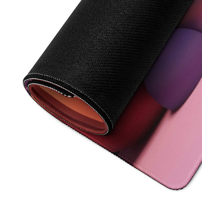 Dreamy abstract spheres gaming mouse pad in pink purple gradient with stitched edges