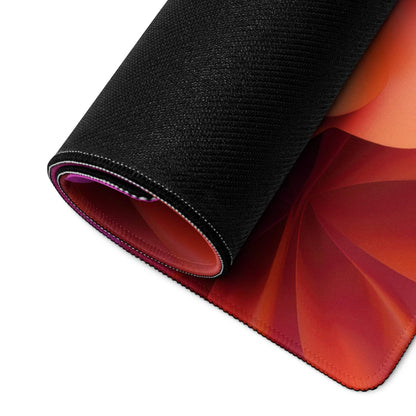 Black textured mousepad with vibrant orange red abstract floral design