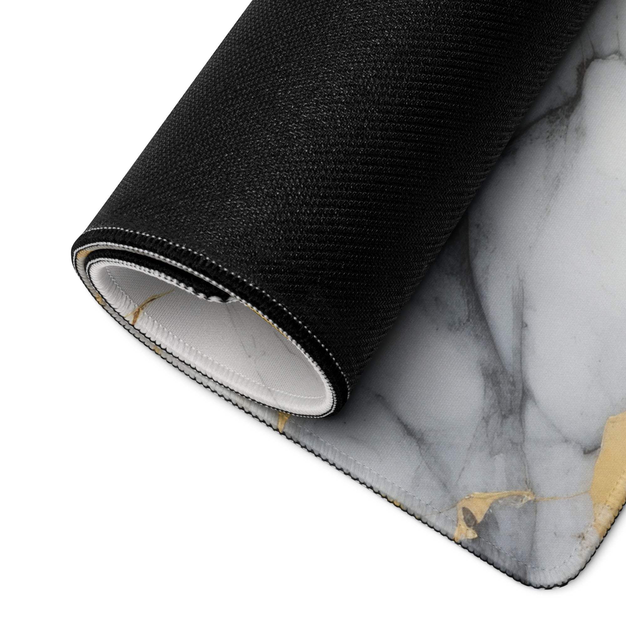 Large black white marble gaming mouse pad with gold veins non-slip base