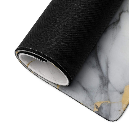 Large black white marble gaming mouse pad with gold veins non-slip base
