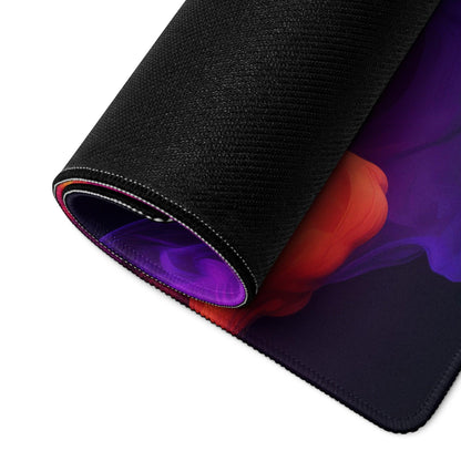 Black textured gaming mousepad with vibrant purple red abstract smoke swirl design
