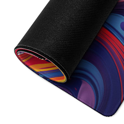 Vibrant cosmic swirl large gaming mouse pad rolled up underside view