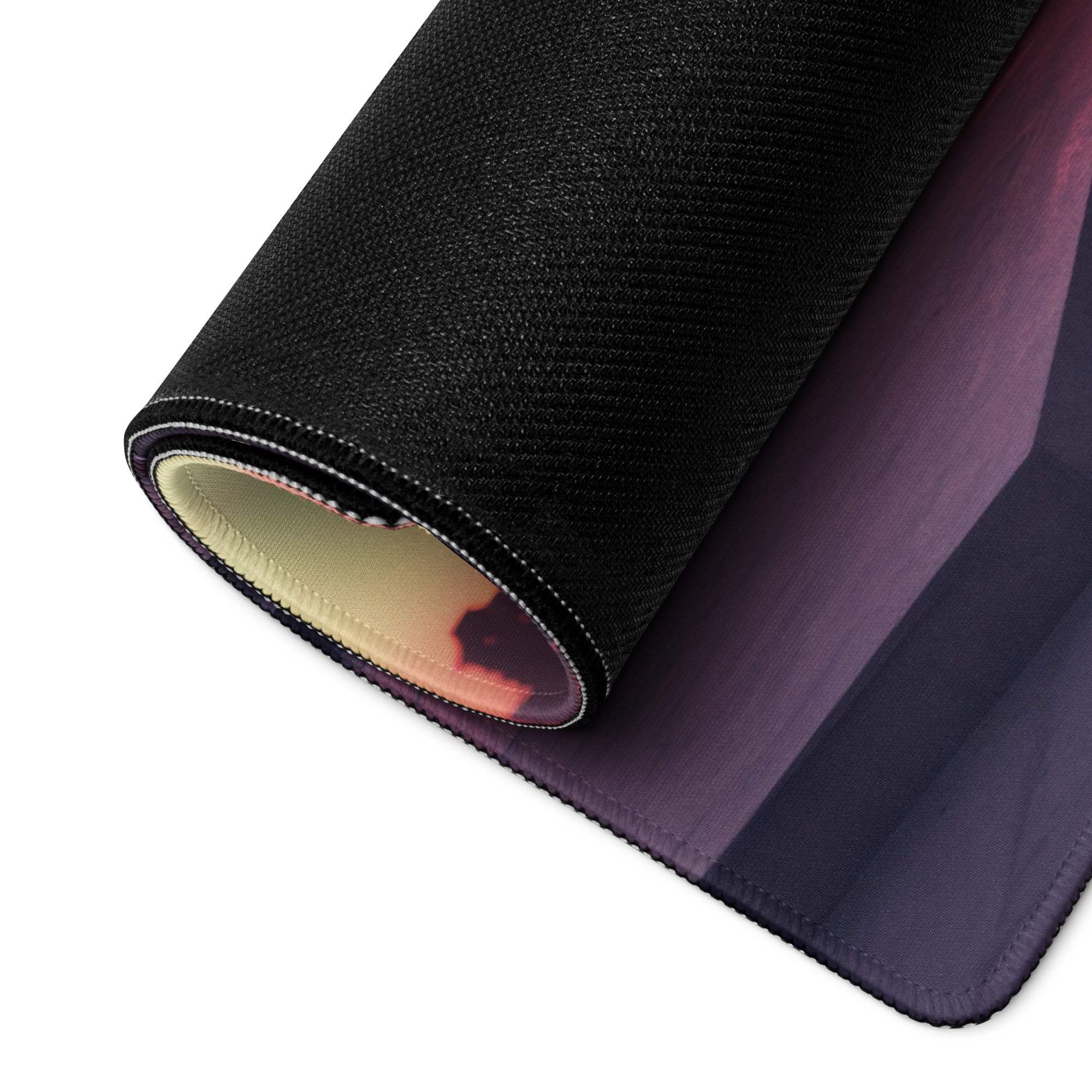 Black textured back of Urban Neon Sunset large gaming mousepad with purple-pink gradient