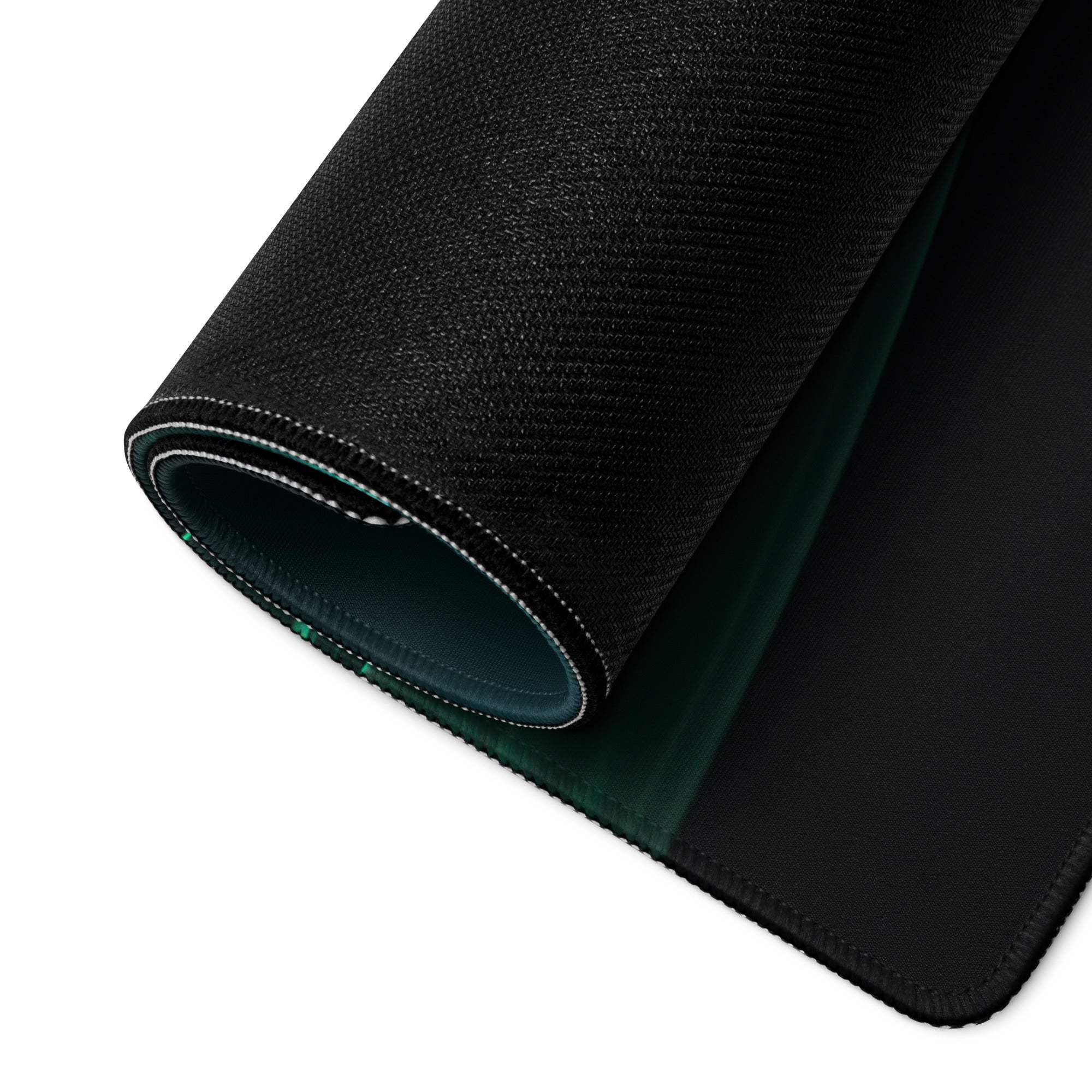 Black gaming mouse pad with teal wave lining, stitched edges, non-slip large size