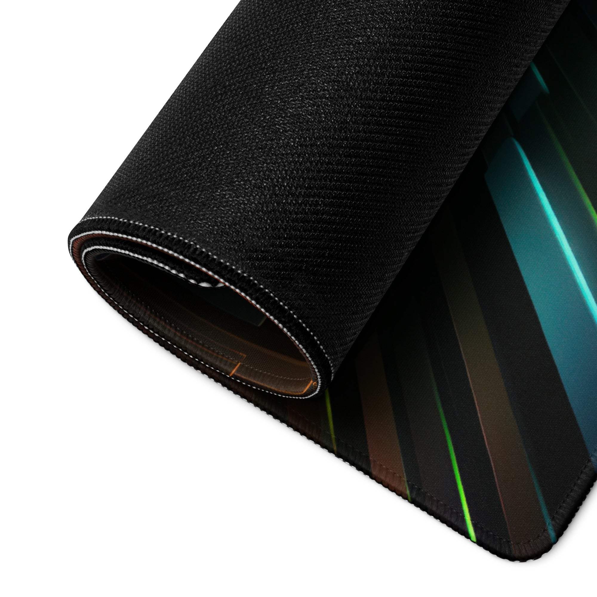 Black textured Neon Pulse gaming mousepad with teal green brown stripes