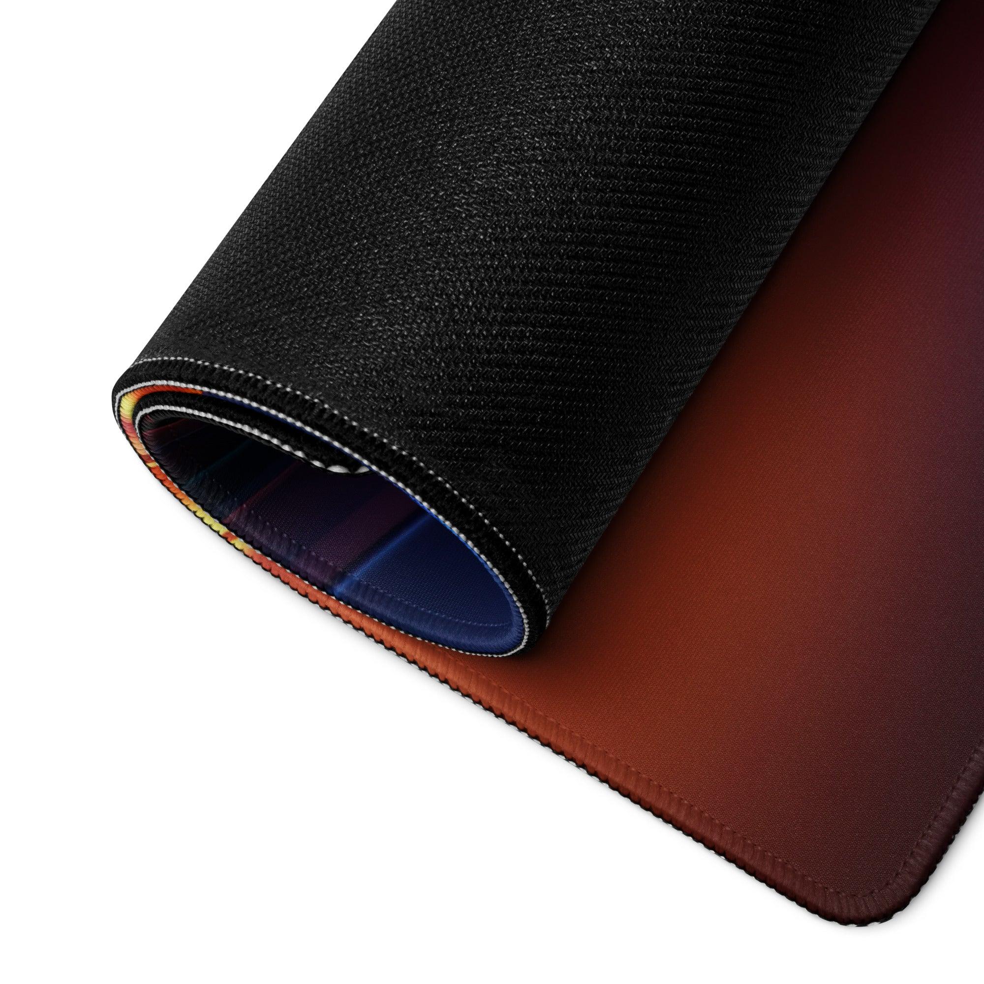 Premium large gaming mouse pad with black textured brown gradient neon wave design