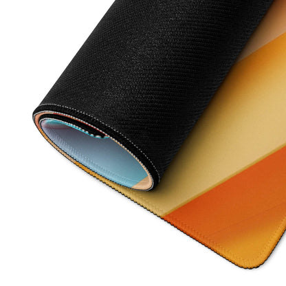 Vibrant gradient large gaming mouse pad rolled up with non-slip base and stitched edges