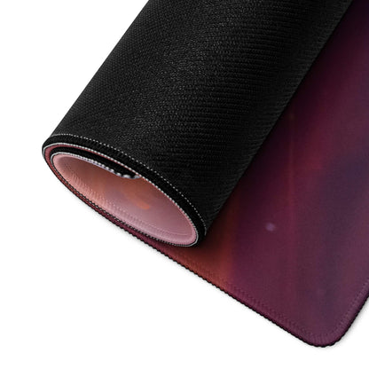 Rolled-up large gaming mouse pad with purple-red gradient, non-slip base