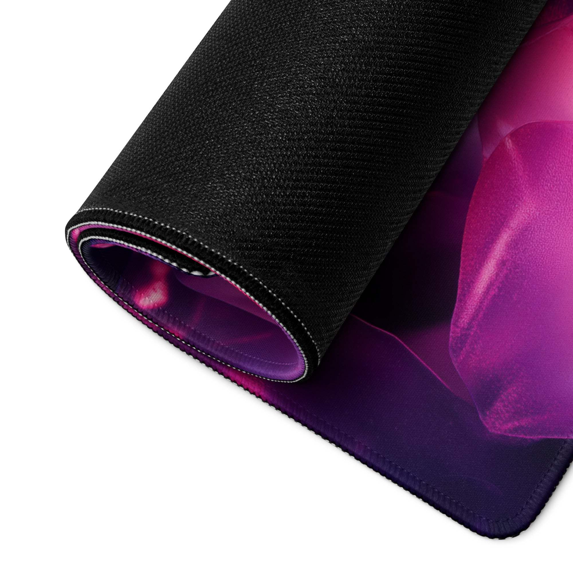 Rolled-up black Vibrant Abstract Purple Pink Crystal gaming mouse pad