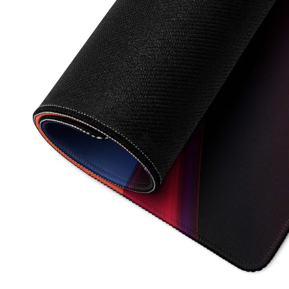 Back of Vibrant Neon Waves gaming mouse pad: black textured top, red-purple gradient underside