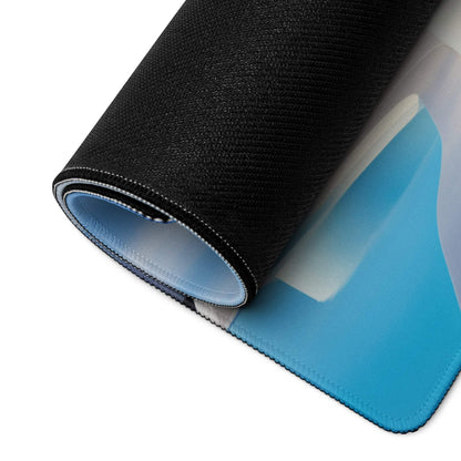 Back of Santorini Blue and White minimalist gaming mouse pad with black textured blue gradient underside