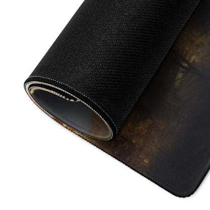 Black textured gaming mousepad with pastoral autumn landscape design and stitched edges
