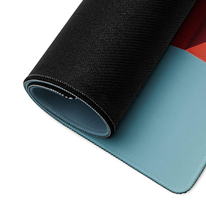 Architectural blue sky and red building gaming mouse pad backside with non-slip light blue base