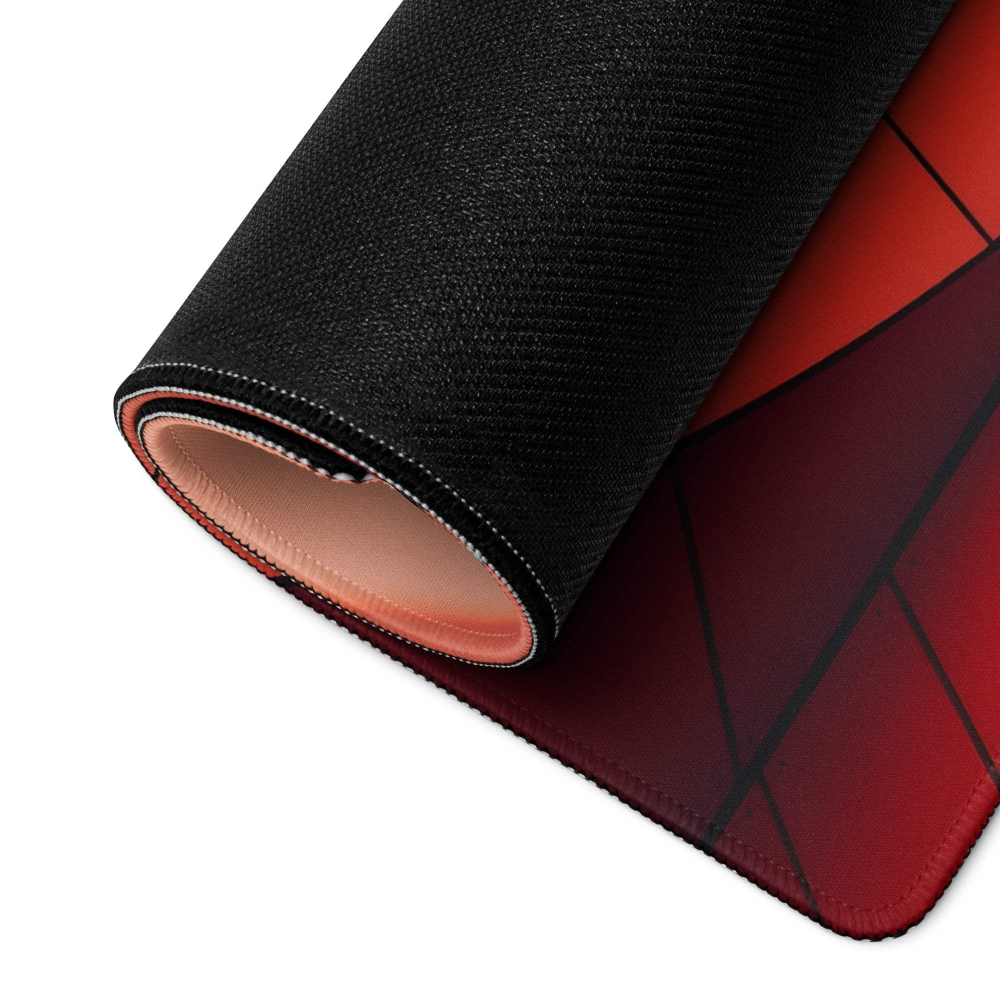 Black red textured gaming mousepad with geometric gradient patterns