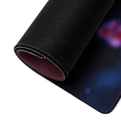 Black cosmic textured gaming mousepad with red leaf macro design, large non-slip