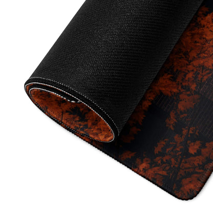 Black orange autumn leaf gaming mousepad with textured surface