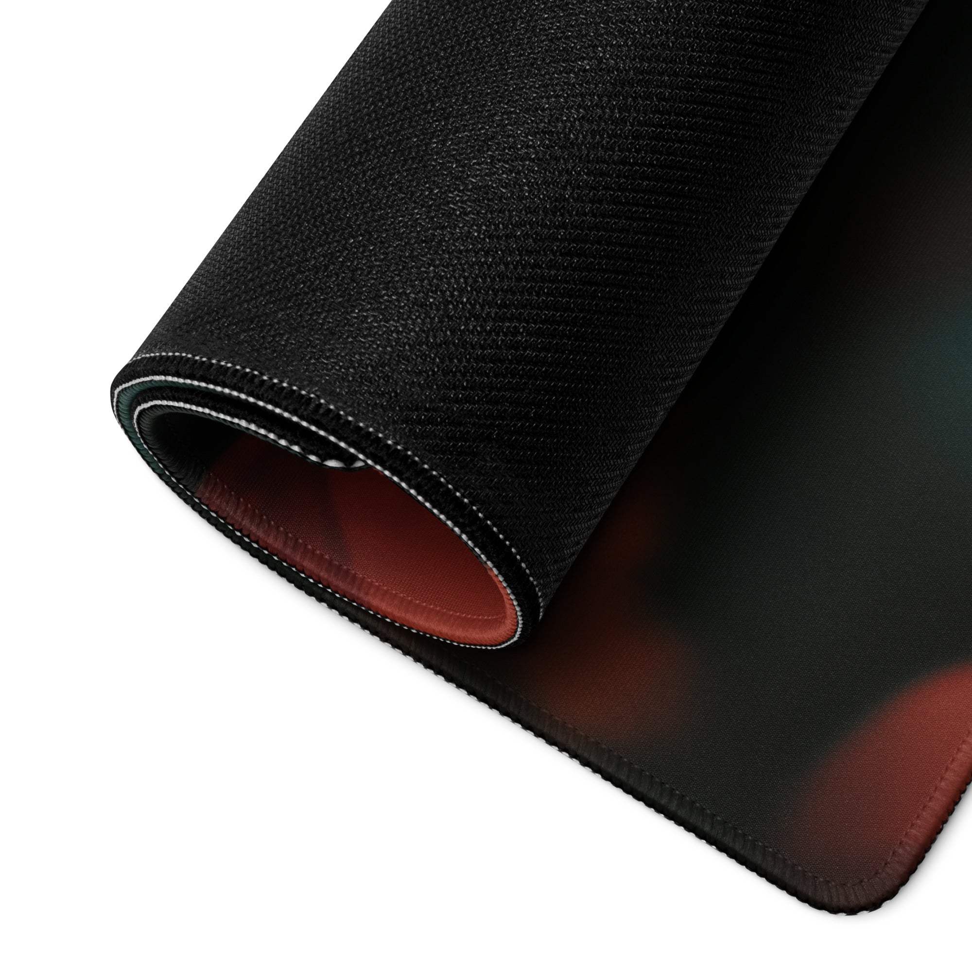 Autumn Leaves Dark Mood large gaming mouse pad with black texture, red gradient, stitched edges