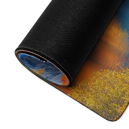 Rolled Autumn Mountain Lake gaming mouse pad with vibrant landscape