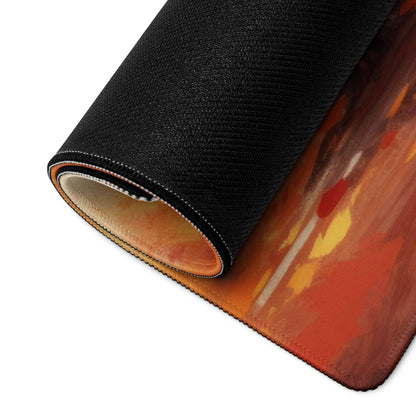 Rolled-up artistic autumn tree gaming mouse pad in warm orange tones
