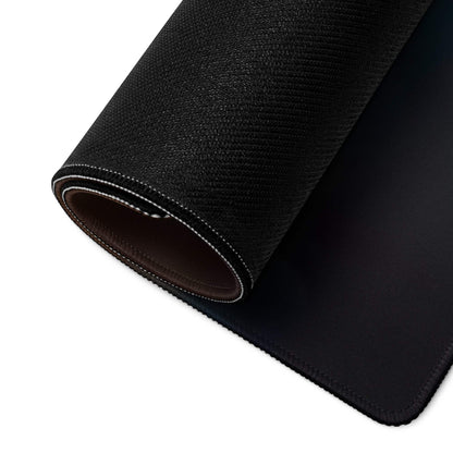 Black textured gaming mousepad with brown lining, stitched edges, non-slip base
