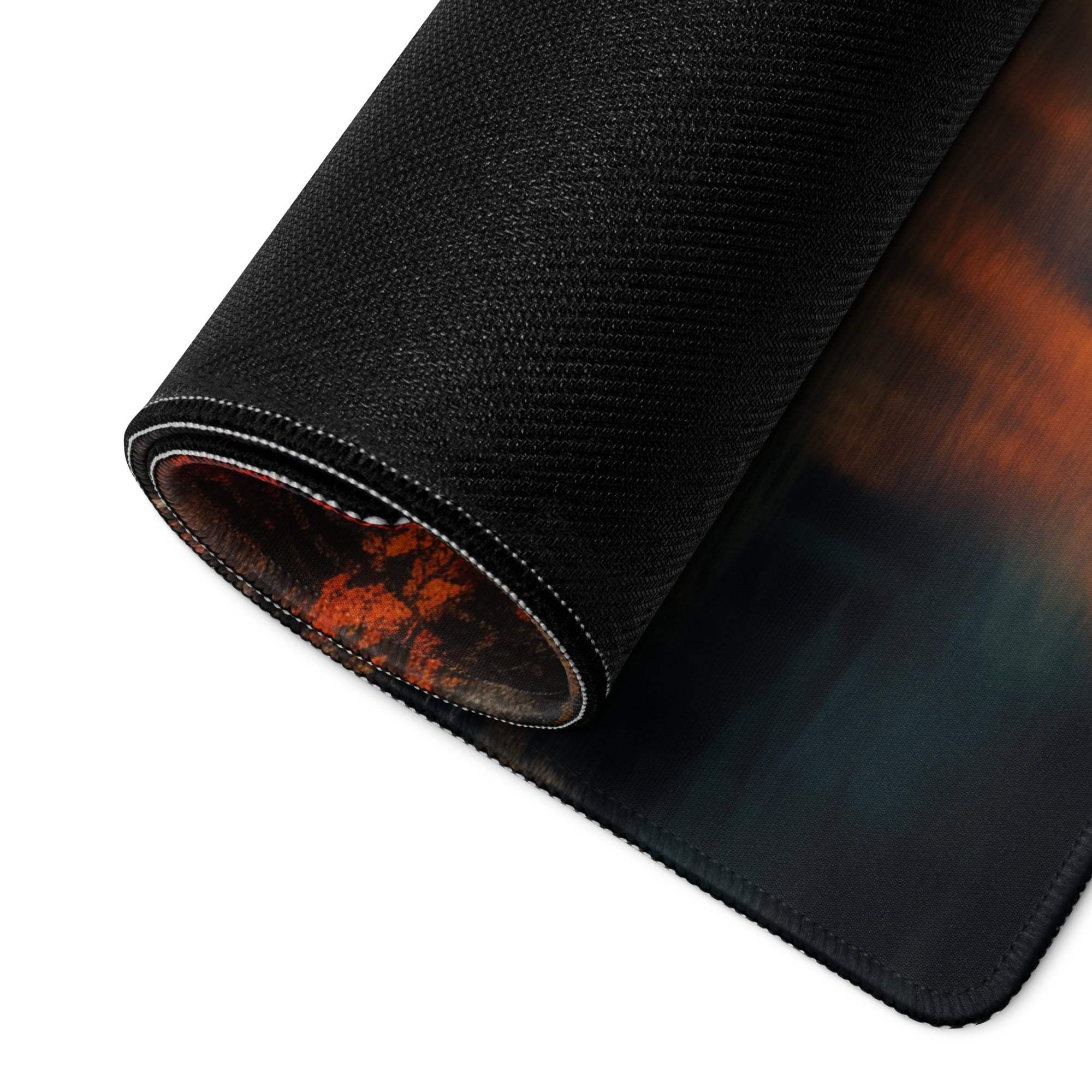 Underside of Immersive Autumn Forest gaming mouse pad with orange-green gradient