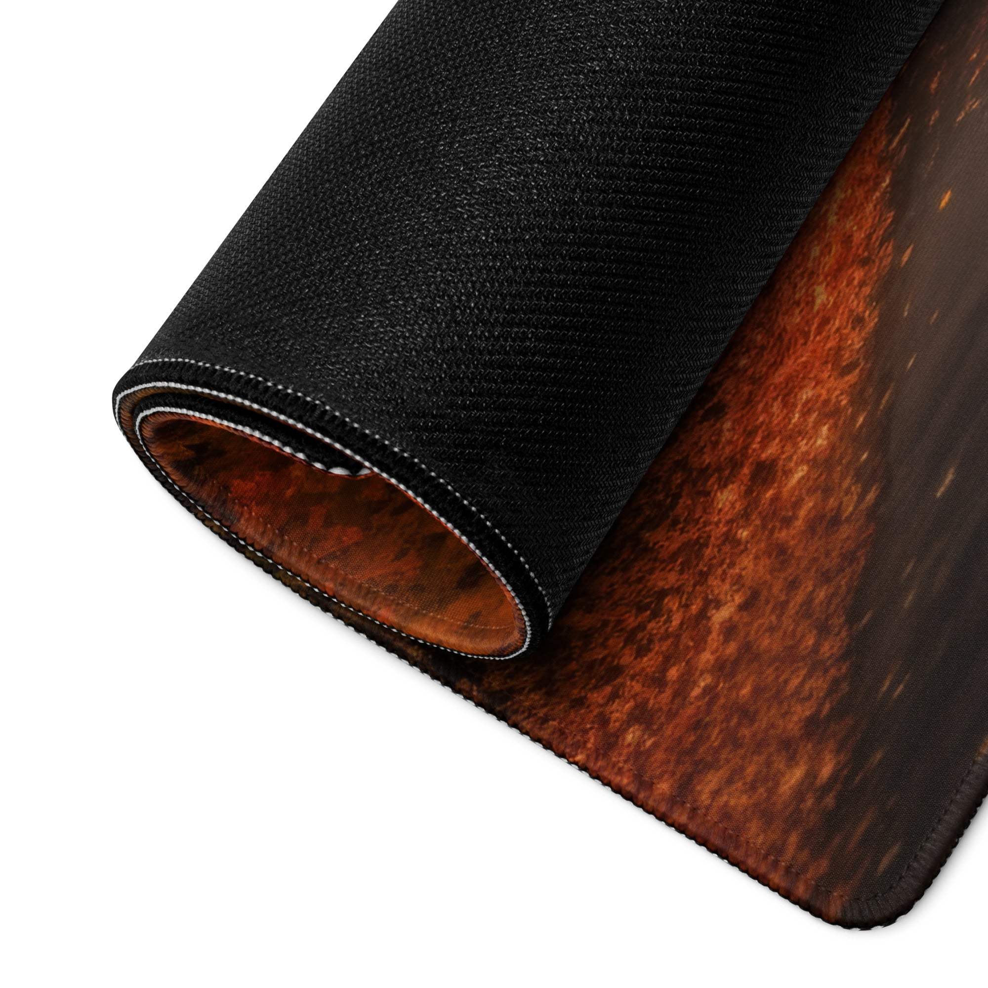 Large Autumn Forest black textured mousepad with fiery orange brown gradient