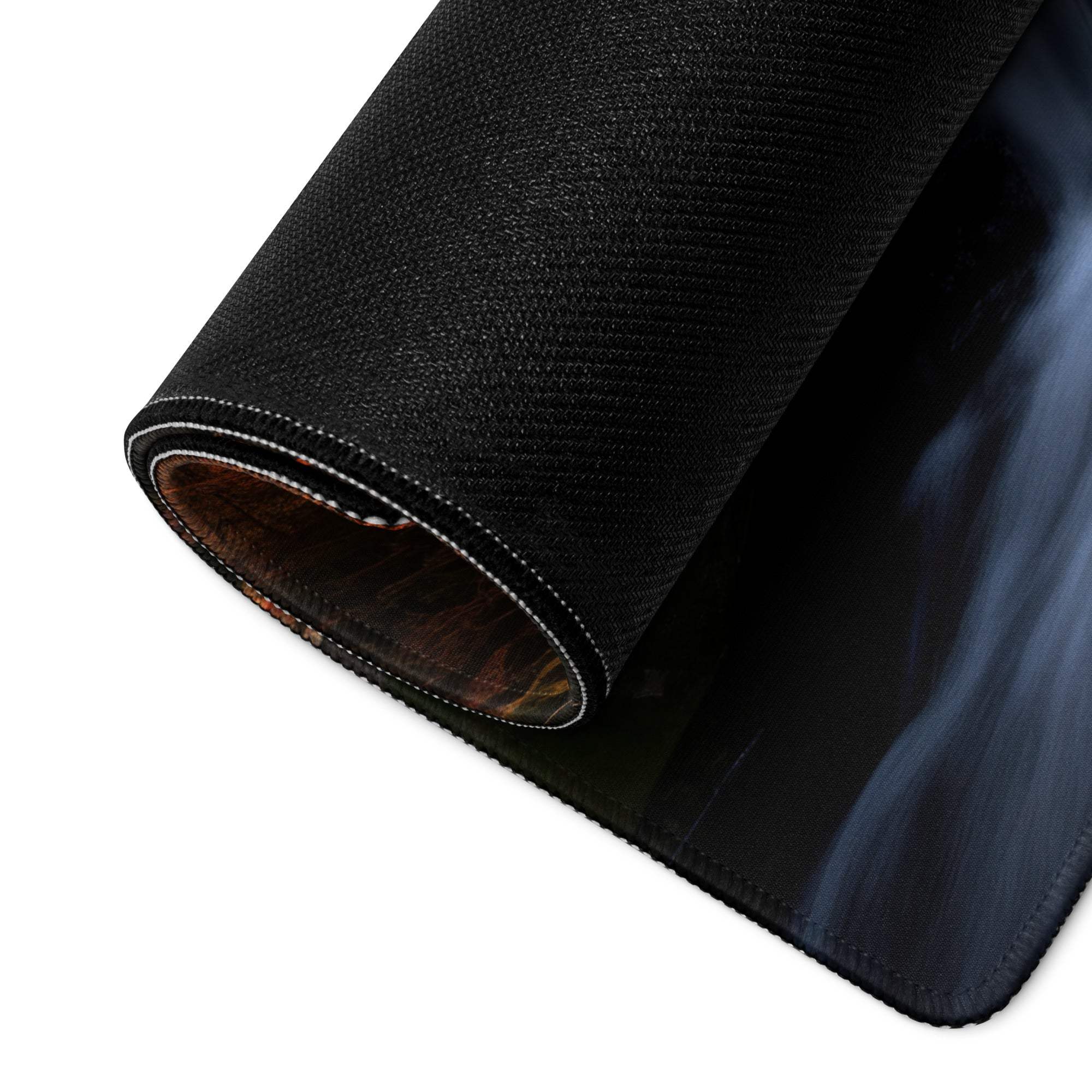 Black textured gaming mousepad with dark blue abstract Autumn Forest design