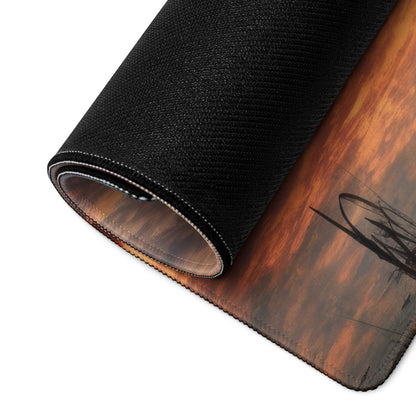 Black textured wood grain mousepad with stitched edges, large gaming size