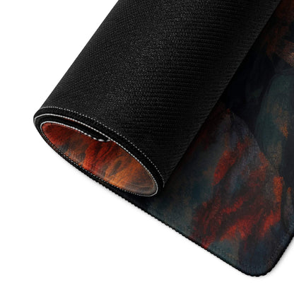 Vibrant autumn forest river gaming mouse pad with red orange textured design