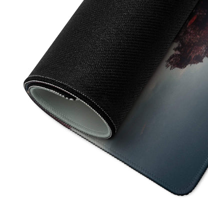 Black textured Autumn Red Tree Island landscape gaming mouse pad