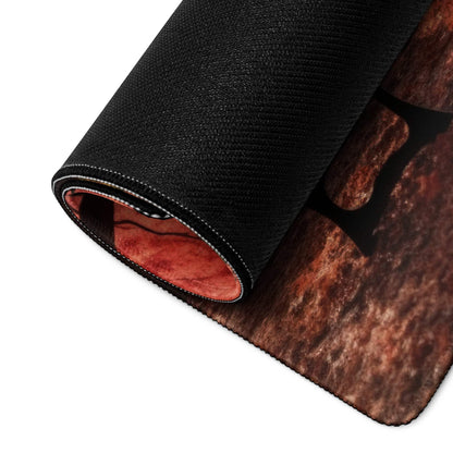 Black textured mousepad with rust autumn leaves riverside design and red lining