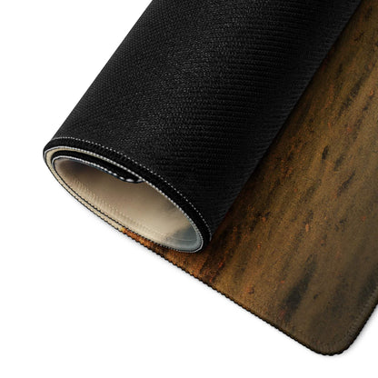 Black textured gaming mousepad with rustic wooden Autumn Landscape Serenity design