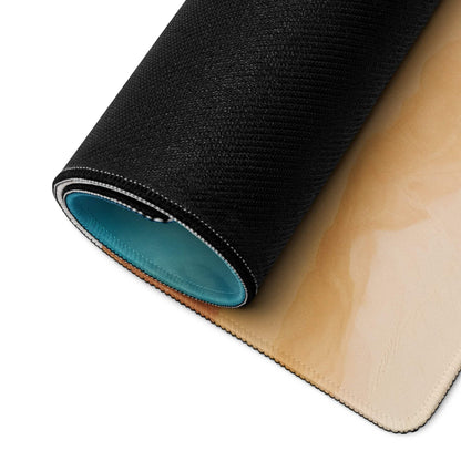 Black textured mousepad with teal lining, beige underside, Aerial Ocean design