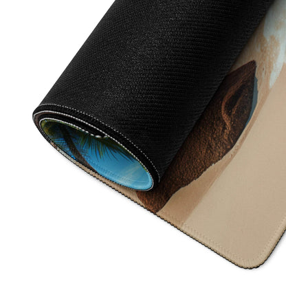 Black rolled-up gaming mousepad with brown fur animal face print