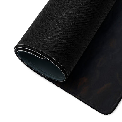 Black textured gaming mousepad with stitched edges, Halloween pumpkin scene