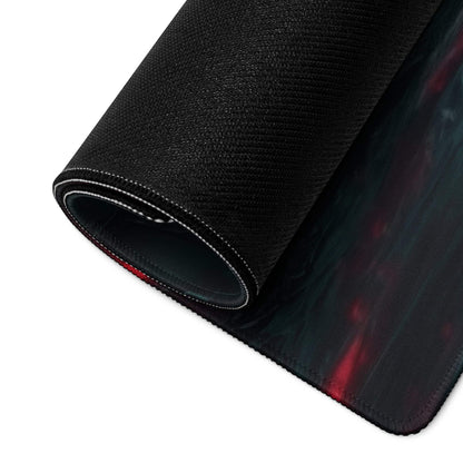 Black gaming mousepad with red teal abstract design and non-slip base