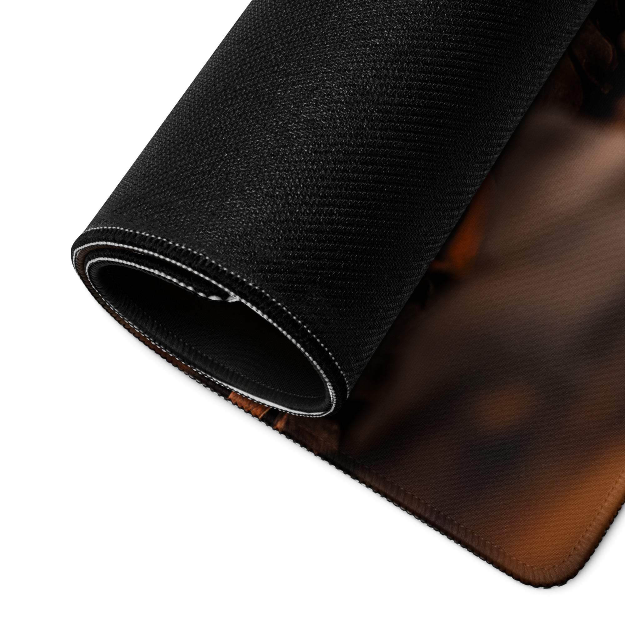 Black textured Moody Autumn Halloween gaming mousepad with rolled edge stitching