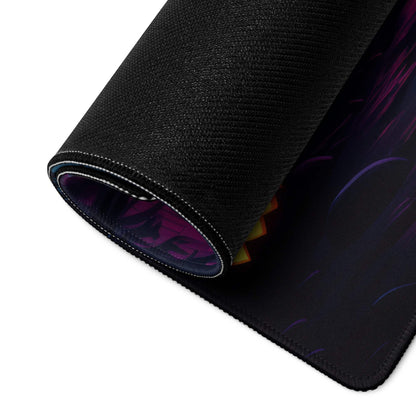 Black gaming mousepad with neon Halloween forest purple orange design